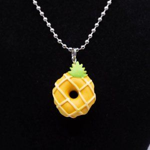 Cute Polymer Clay 3D Yellow Pineapple Donut Necklace, New